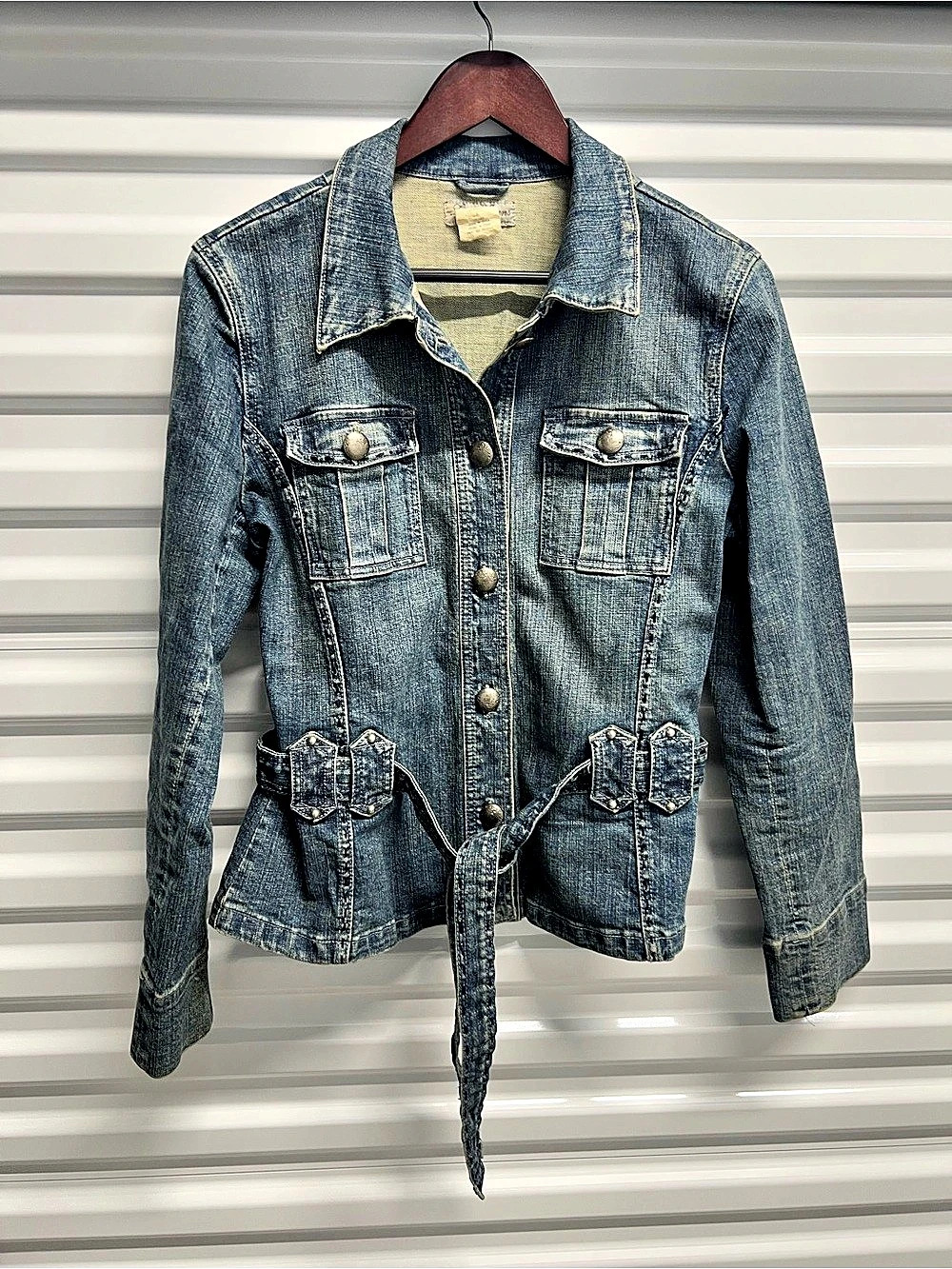 Lena Jeans Denim Belted Jean Jacket in Blue Size L